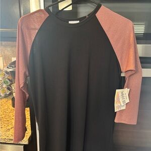 LuLaRoe Black Top with Rose Metallic Sleeves